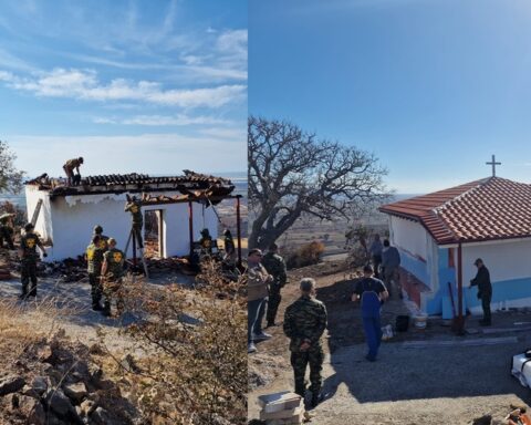 Το εκκλησάκι του Αγίου Γεωργίου στα Λουτρά, φτιάχτηκε ξανά μετά την καταστροφική πυρκαγιά